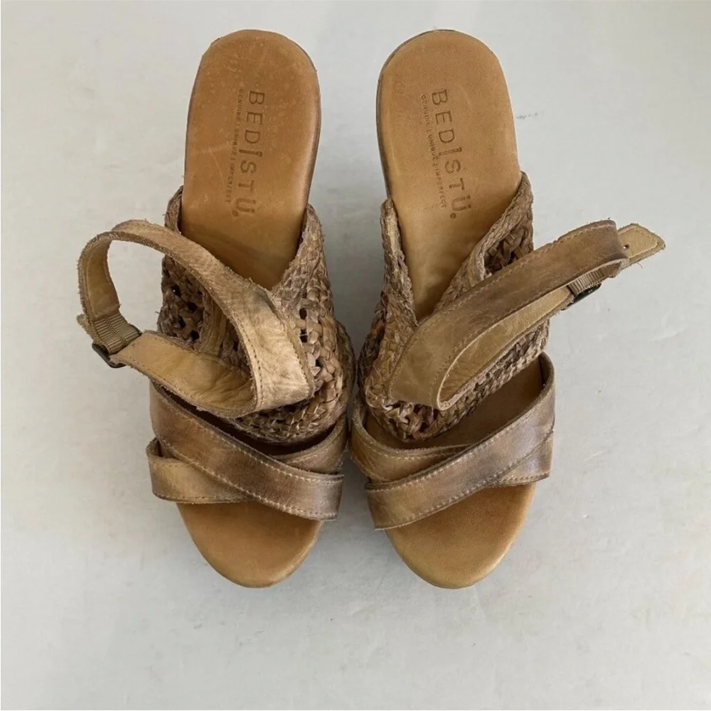 Bed Stu Tan Braided Leather Wedge Sandals - Picture 4 of 10